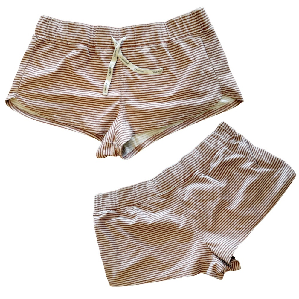 🧱 Calvin Klein Striped Sleep Shorts Large Soft Lounge Y2K | terra cotta & cream